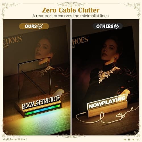 VAEKUCEAN RGB Now Spinning Vinyl Record Stand | Vinyl Record Holder, RGB Rhythm Light Bar, Light up Holder for Record Album Display and Storage, Gift for Album, LP Lovers thumbnail 7