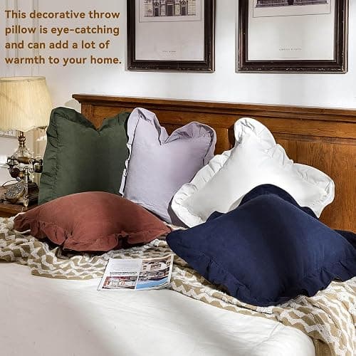 AmHoo Pack of 2 Throw Pillow Covers 100% Cotton Pre Washed Ruffle Decorative Pillowcase Cushion for Couch Sofa Bedroom 18 x 18-Inch Cream White thumbnail 4