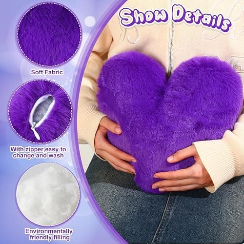 Marsui 2 Pcs Heart Pillows, Royal Purple, 11.81 x 11.02 Inch thumbnail 6