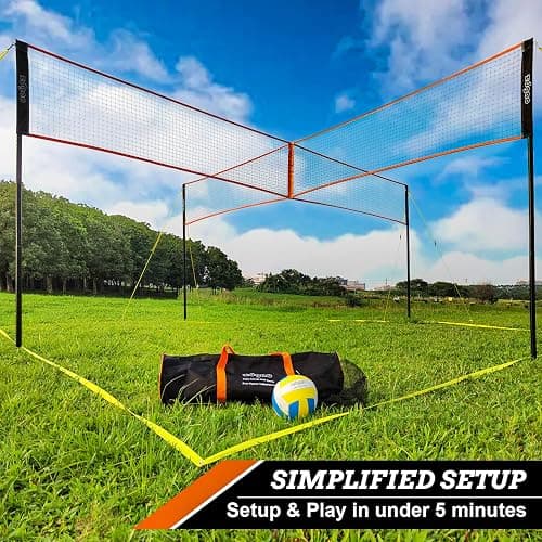 Zdgao 14 ft/20 ft 4-Way Volleyball and Badminton Combo Net with Soft Volleyball, Rubber Hammer and Carry Bag, Adjustable Height Four Square Volleyball Game Set for Backyard and Beach thumbnail 6