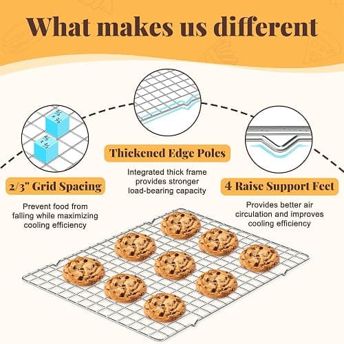 Cooling Racks for Cooking and Baking - 2 PCS 10" x 15" Grid Wire Baking Rack for Oven Cooking, Baking, Grilling, Roasting - Dishwasher Safe Bacon Rack - Fits Jelly Roll Cookie Sheet Pan thumbnail 3