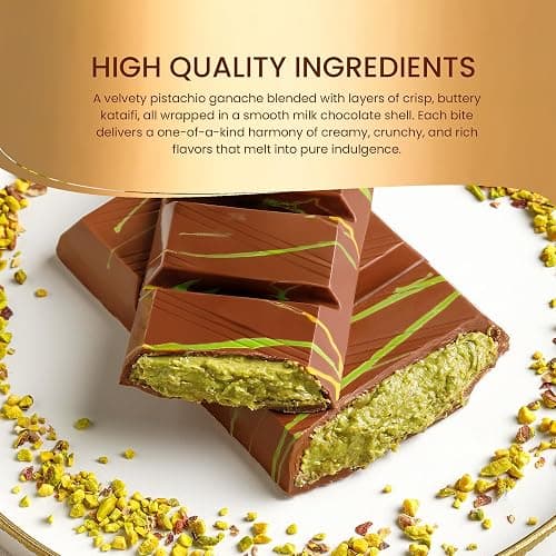 Beyoglu Dubaco Dubai Chocolate Bar Pistachio 3.36 Oz (Pack of 1), Luxury & Premium Dubai Milk Chocolate Bar Filled with Pistachio Butter & Shredded Knafeh Kadayif thumbnail 4