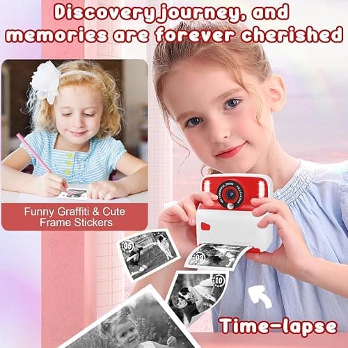 Amzelas Kids Instant Print Camera, Portable Toys Camera for Toddler, Print Black & White Photos Instantly, Ideal Birthday for Boys & Girls Ages 3–12 (White&Red) thumbnail 3