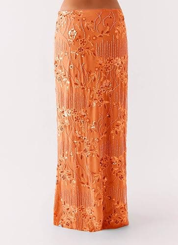 Women Sequin Bead Maxi Skirt Y2K Sparkly High Waist Bodycon Skirt Night Out Party Glitter Long Skirt thumbnail 3