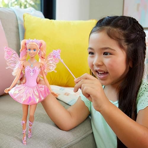 Mattel Barbie Fairy Doll with Toy Wand & Fashion Accessories, Fantasy Theme with Color-Change Fun on Wings & Outfit, JCP76 thumbnail 2