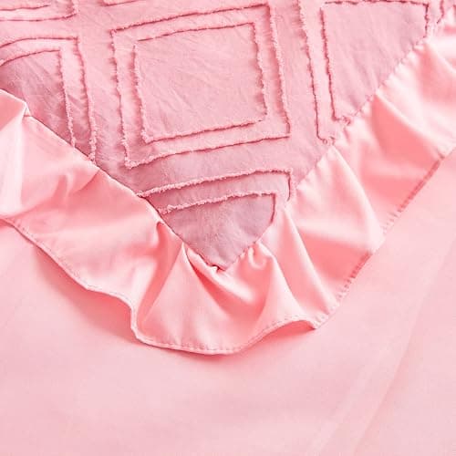 Mini Crib Bedding Set 3 Pieces Baby Boho Quilted Tufted Ruffles Comforter with Fitted Sheet and Ruffled Bed Skirt - Cute Shabby Baby Bedding Fits Mini Crib Only Pink thumbnail 8