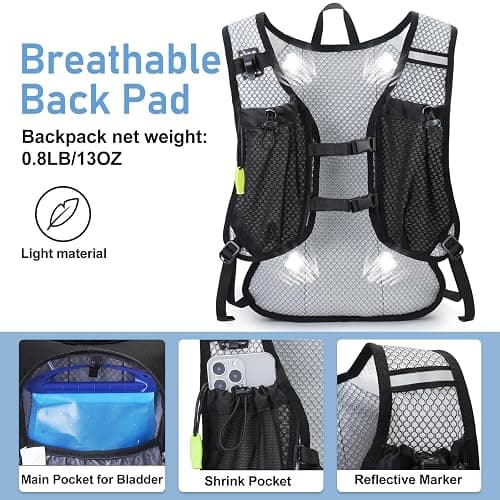 Lightweight Hydration Backpack, Running Backpack with 2L Water Bladder, Hydro Water Daypack for Cycling Hiking Rave for Men Women thumbnail 3