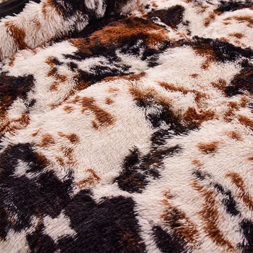 Aimuan Cow Print Duvet Cover Shaggy Fluffy Tie Dye Brown Black Velvet Bedding Cover Set Super Soft Faux Fur Fuzzy Comforter Cover with Pillowcases (Coffee-Black, Queen) thumbnail 8