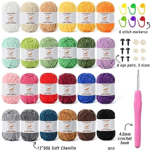 24 Pack Fluffy Velvet Yarn for Crocheting, Chunky Chenille Baby Yarn for Crocheting Soft Blanket, 1575 yds Amigurumi Yarns for Knitting, Bulky Multicolored Crochet Yarns Set A thumbnail 2