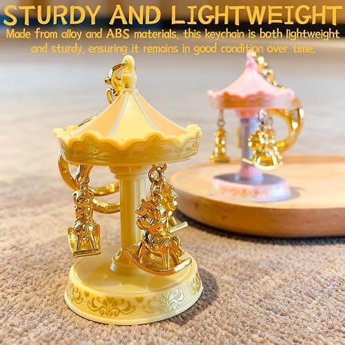Tizee Carousel Keychain with Rotating Merry-Go-Round | Bag Charm Car Key Accessory | Alloy Fun Gift for Backpacks, Handbags thumbnail 3