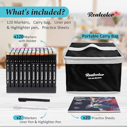120 Alcohol Markers Set,Dual Tip Art Markers for Adult Coloring, Alcohol Marker Set for Drawing,Coloring,Sketching,Card Making,Illustration, Ideal for Artists, Designers & Crafters thumbnail 6