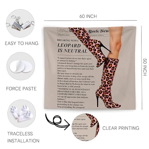 WNAGT Trendy Leopard Print Newspaper Tapestry Wall Hanging, Cheetah Room Decor, Modern Hot Girl Fashion Aesthetic Blanket Decor for Girls Room Dorm Apartment Office, 50x60 Inch thumbnail 6