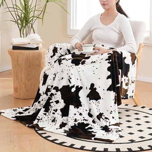 Vessia Throw Blanket Cow Black and Brown for Couch, Bed, Sofa, Soft Cozy Blanket for All Seasons, Lightweight and Comfy Cow Flannel Fleece Animal Home Decor for Kids Women Adults 50x70 inches thumbnail 3