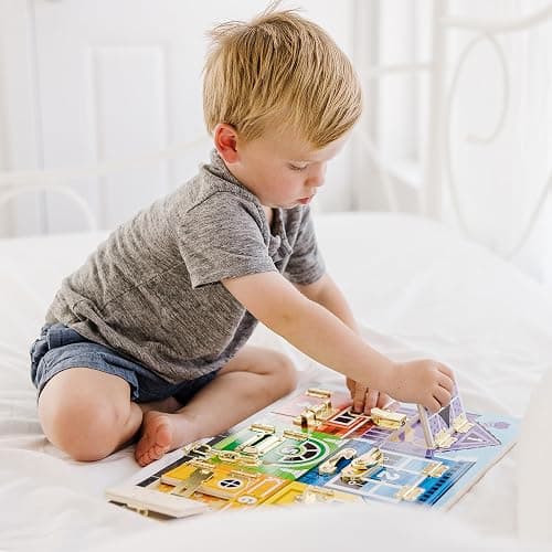 Melissa & Doug Wooden Latches BoardSensory Activity Toy for Kids, Doors and Locks Toy, Wooden Busy Board, Toddler Toys for Ages 3+ thumbnail 8