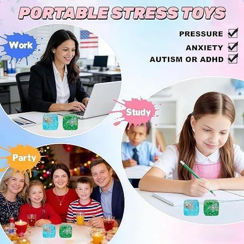 Ice Cube Cube Fidget Toys - Sensory Toys for Adult with Real Sea Shells, Squishy Fidget Toy for ADHD, Anxiety Relief | Non-Toxic Squeeze Ball for Focus & Calm for School, Office(Blue, 5.5cm) thumbnail 6