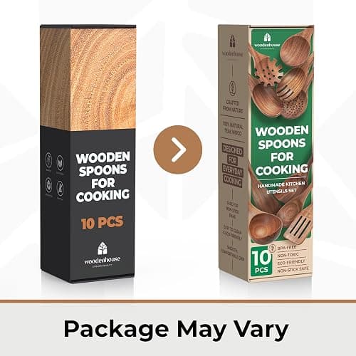 Wooden Spoons for Cooking – 10 Pc Teak Wood Utensil Set, Durable, Nonstick Safe & Heat Resistant with Ergonomic Handles thumbnail 4