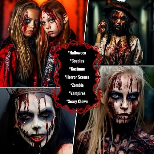 UCANBE 3PCS Halloween Dripping Fake Blood Makeup Kit Realistic Blood Drops Body Paint Washable Fake Blood Set For Zombie Vampire Clown Monster Clothes Costume Cosplay SFX Special Effects Makeup 90ML thumbnail 5