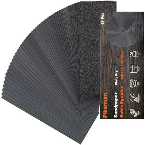 45 PCS Wet Dry Sandpaper 80-5000 Grit Sheets for Polishing & Finishing | 9 x 3.6 Inch Sand Paper Assortment Pack, Silicon Carbide Abrasive, Grit Marked Sheets, Wood, Metal & Automotive Polishing - Image 1
