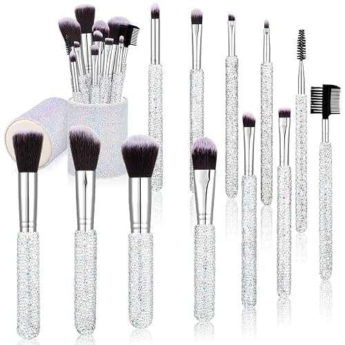 Nuogo 13 Pcs Rhinestone Makeup Brushes Set 12 Bling Crystal Professional Face Cosmetics Blending Liquid Foundation Powder Concealer Eye Shadows Make up Beauty Tool Glitter with 1 Holder - Image 1