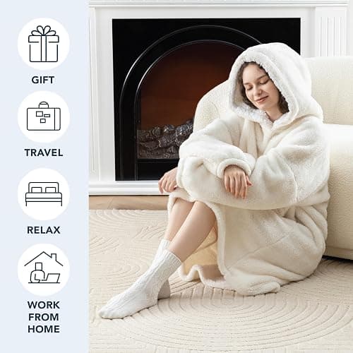 Berkshire Blanket Oversized Wearable Blanket Hoodie – SpaLoft Plush with Hood, Sleeves & Pocket thumbnail 4