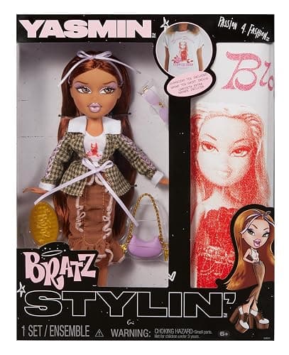 Bratz Stylin' Yasmin - Fashion Doll with Customisable T-Shirt for You, Comes with Accessories, Cute Toys for Girls, Brown - Image 1