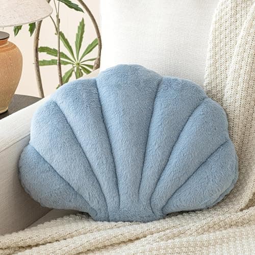 Znhinery Shell Pillow, Seashell Throw Pillow with Soft Rabbit Plush for Couch Bed, Shell Shaped Decorative Ocean Pillow Stylish Beach Cushion Room Aesthetic Home Decor - Image 1