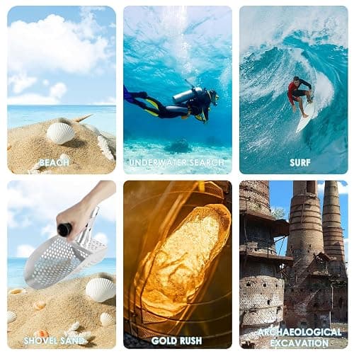 Metal Detecting Sand Scoop, Heavy Duty Metal Detecting Shovel with Removable Long Handle Stainless Steel Rustproof Beach Shovel Handheld Sand Scoop for Beach Underwater Treasure Hunting thumbnail 7