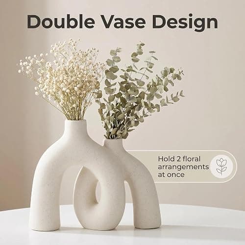 CEMABT Modern Nordic Boho Vase Set - Elegant Beige Matte Ceramic Vase for Living Room, Bookshelf, Mantel, Entryway Table & Console Decor | Home Decor Shelf Decorations Easter Gift thumbnail 6