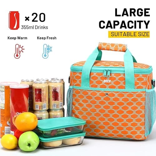 MIER 18L Large Soft Cooler Insulated Tote Bag for Beach/Car Trip, Orange | Leakproof Food Carrier; Insulated for Grocery and Beverages; Removable Shoulder Strap; Multi-Pockets thumbnail 6