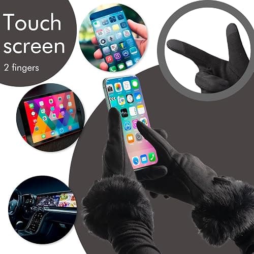 Vagasi Women Touch Screen Gloves, Fleece Lined Winter Gloves for Ladies, Thermal Suede Gloves Fur Cuff for Girls Gifts thumbnail 2