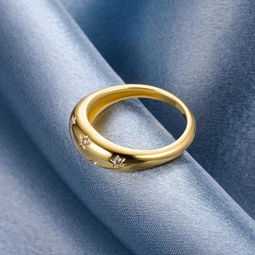 AllenCOCO Chunky Gold Plated Rings for Women - Trendy Cubic Zirconia 14k Gold Filled Stackable Rings thumbnail 5