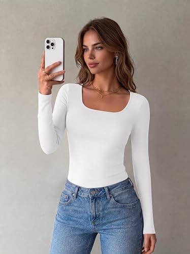 Zeagoo Long Sleeve Shirts for Women Square Neck Slim Fit Top Fall Basic Tee | Women 2026 fall clothes, scoop neck, business work top, undershirt tee thumbnail 2