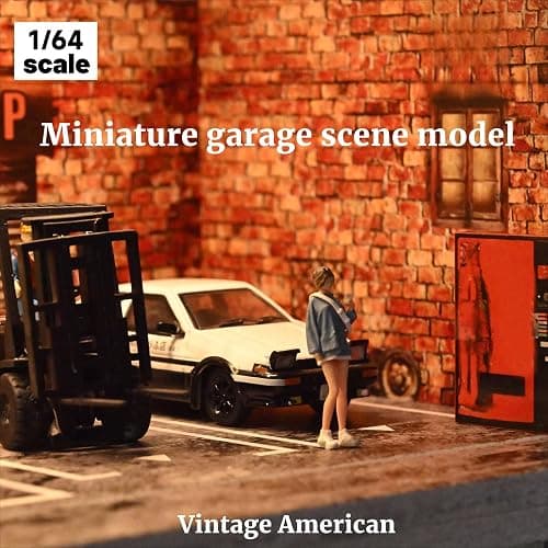 Display Case for Hot Wheels,Diorama 1/64 Scale Car Garage Model with LED Lights and Acrylic Cover, Stackable Car Parking Lot Model,Diecast Car Display Case (Vintage Garage) thumbnail 7