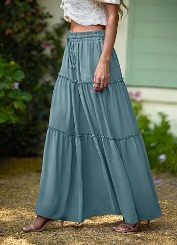 Lepunuo Womens Casual Boho High Waisted Flowy Maxi Skirts Trendy Floral Cute Long Skirts with Pockets thumbnail 2