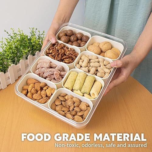 Divided Serving Tray with Lid and Handle,8 Compartments Snacks Box,Snack Fruit Tray,Veggie Tray,Portable Platter for Candy Fruits Nuts Snack Party Entertaining Picnic(2 PCS) thumbnail 8