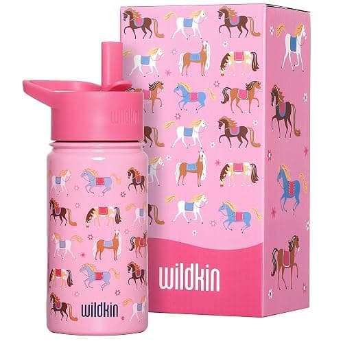 Wildkin Kids 14oz Stainless Steel Water Bottle – BPA-Free, Leakproof, Insulated, Easy-Clean - Horses - Image 1
