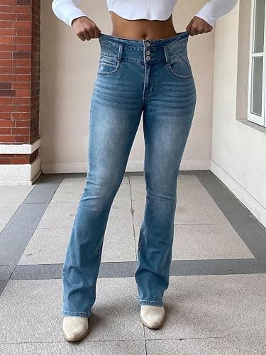 Flamingals Butt Lifting Jeans for Women Trendy High Waist Tummy Control Jeans Bootcut Flare Pants 2XL thumbnail 2