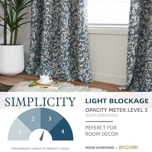 jinchan 80% Blackout Curtains for Living Room, Farmhouse Drapes with Scroll Floral Patterned for Bedroom, Extra Long Grommet Thermal Insulated Curtains, Vintage Drapes 108 inch Length 2 Panels Blue thumbnail 7