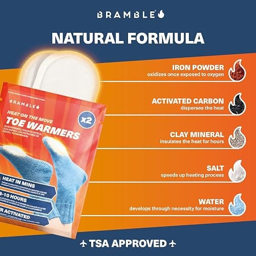 Bramble 80 Adhesive Toe Warmers for Feet (40 Pairs) | Long-Lasting Foot Warmers with Up to 10 Hours of Heat | Heat Pack Disposable Feet Warmers, Foot Warmer for Cold Weather & Outdoor Activities thumbnail 8