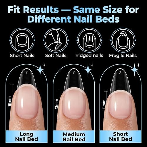 UNA GELLA Gel Nail Tips Almond Shape Medium Pre-etched 450PCS 15 Sizes | Full Cover Soft Gel Almond Press On Nail Tips, Easy DIY Salon Clear Fake False Nail Extensions Long-Lasting Hold thumbnail 7