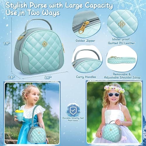 Hohosunlar Play Purse for Little Girl, Princess Toy Handbag with Accessories, Pretend Play Makeup, Kids Phone, Toddler Wallet, Water Bottle, Eye Mask, Birthday Present for Girls 3 4 5 6 7 8 Year Old thumbnail 3