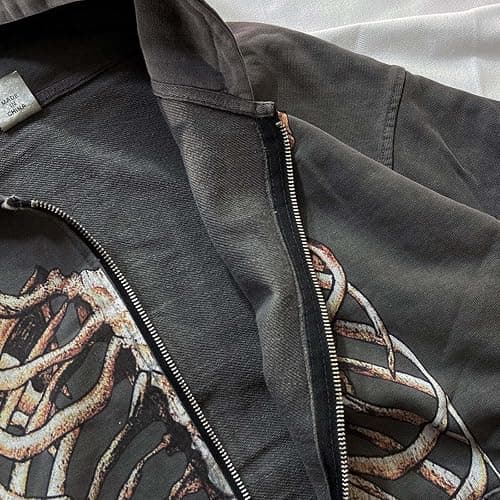 MLAFE Gothic Hooded Sweater Retro Bone Print Hooded sweatshirt Y2K zip-up jacket Grunge Hooded Sweater Harajuku upper garment thumbnail 6