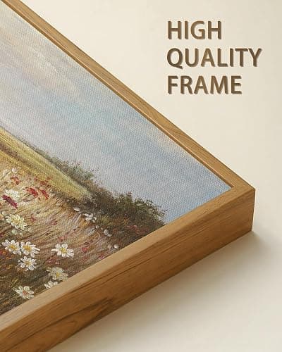 SHENIFY Vintage Framed Wall Art Meadow with Flowers Landscape Scenery Home Decor Retro Wildflower Field Decorations for Bedroom Ready to Hang Wall Artwork - 16x24in3pcs Natural Framed thumbnail 3