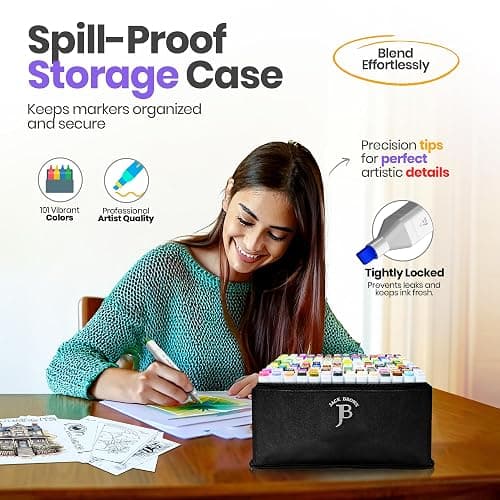 JACK BROWN 120 Colors Alcohol Markers Set with Fine & Chisel Dual Tip - Professional Art Markers for Adults & Kids, Perfect for Drawing, Sketching, Coloring & Animation - Includes Durable Marker Case thumbnail 6