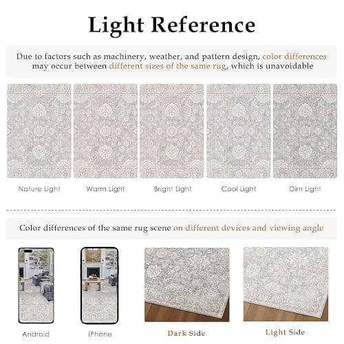 WondRg 8x10 Blue Cream Neutral Area Rug | Washable, Vintage, Soft, Non Slip, Low Pile, Distressed, Carpet for Living Room Bedroom Dining Room Nursery Home Decor thumbnail 9