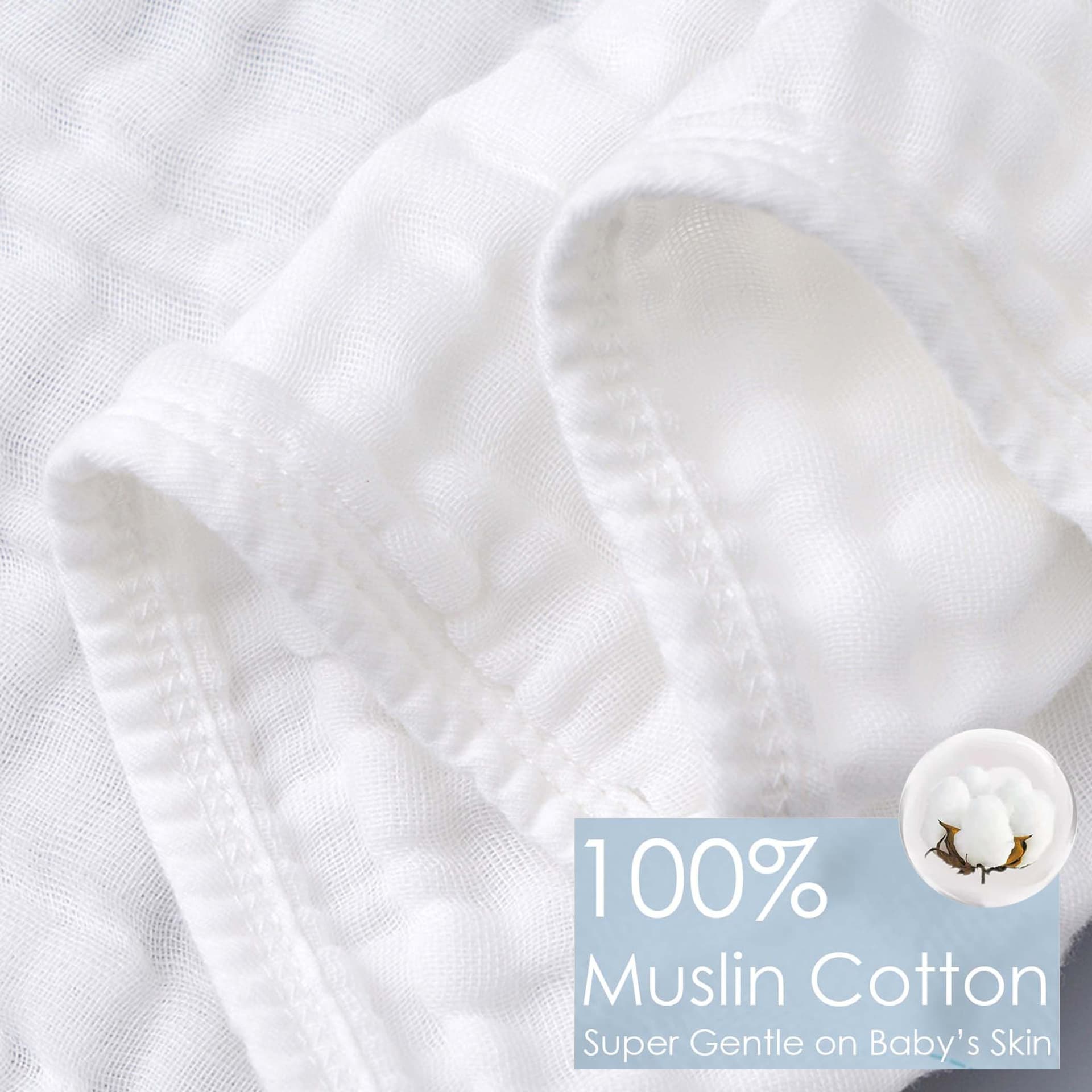 10-Pack Burp Cloths,100% Cotton Muslin Thickened Baby Burp Cloths Super Soft and Absorbent, Newborn Towels 20" x 10"(White) thumbnail 2