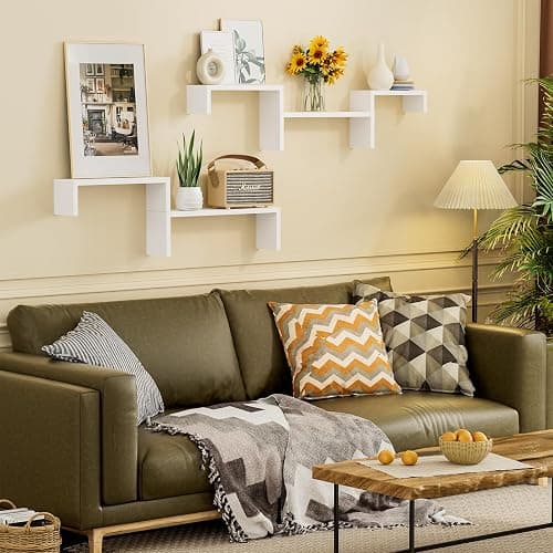 SRIWATANA Floating Shelves for Wall, Wall Shelves for Bathroom, Bedroom, Living Room, Kitchen, Office, Wood Shelves for Home Decor Set of 5 (Washed White) thumbnail 2
