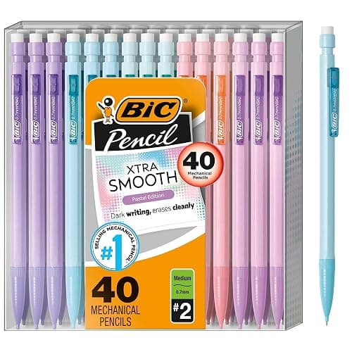 BIC Xtra Smooth Pastel Mechanical Pencils, 40-Count | Christmas Stocking Stuffers, 0.7 mm Medium Point, Smudge-Resistant No. 2 Lead, Pastel Study Supplies - Image 1