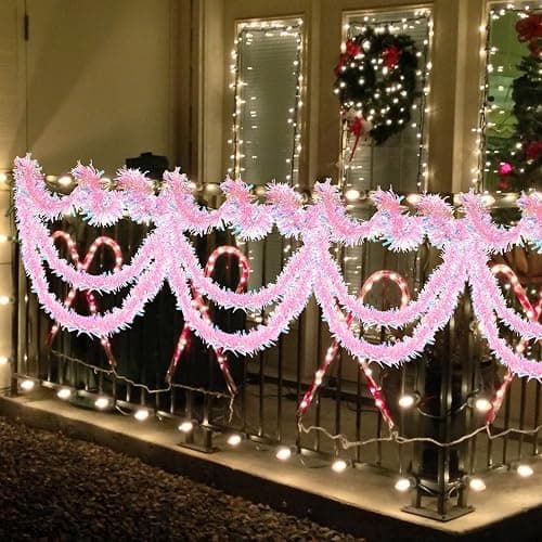 LOMIMOS 17 Ft Easter Christmas Tinsel Garland,Pink Glittering Decoration for Xmas Tree Party Wedding Supplies thumbnail 9