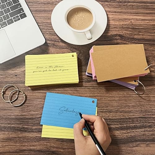 Flash Cards 300 PCS Revision Cards 3x5 Inch Kraft Paper Notecards with 6 Metal Binder Ring Multicolor Double Sided Flshcards for Office Home School Learning Record thumbnail 8